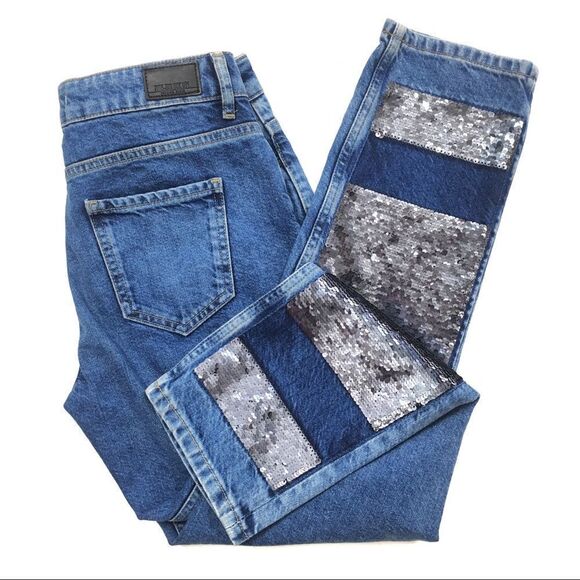 ZARA Basic Z1975 Cigarette Boyfriend Fit Sequin Ankle/Crop Jeans - Picture 6 of 7